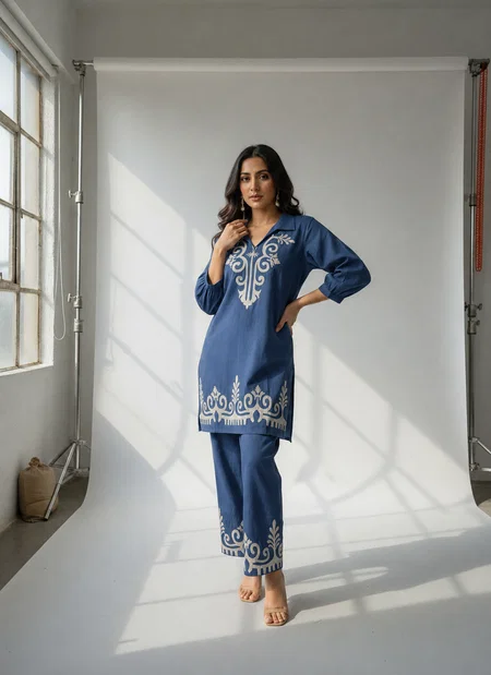 Naisha K 718 Cotton Flex Blue colour Stylish Wear Co Ord Set 